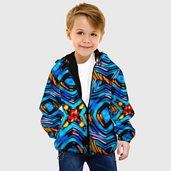 Куртка с капюшоном детская Желто-синий абстрактный узор, цвет: 3D-черный — фото 2