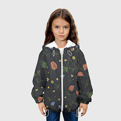 Куртка с капюшоном детская Цветы На черном Фоне, цвет: 3D-белый — фото 2