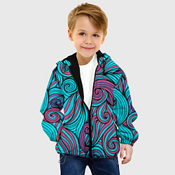 Куртка с капюшоном детская Синие листья, цвет: 3D-черный — фото 2