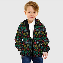 Куртка с капюшоном детская Разноцветные Снежинки, цвет: 3D-черный — фото 2