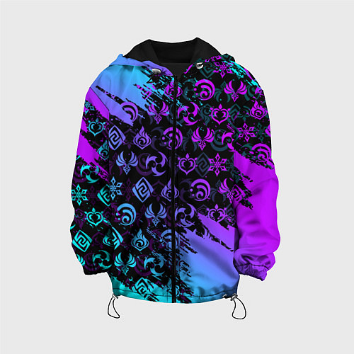 Детская куртка GENSHIN NEON PATTERN SYMBOL НЕОН ЭМБЛЕМЫ / 3D-Черный – фото 1