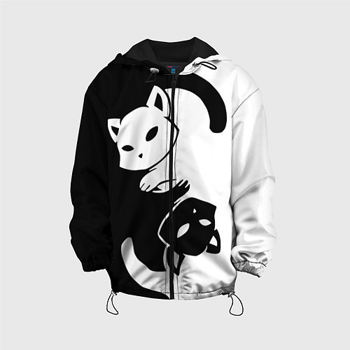 Детская куртка Черный и белый кот кувыркаются / 3D-Черный – фото 1