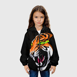 Куртка с капюшоном детская Тигр, с зелеными глазами, цвет: 3D-черный — фото 2