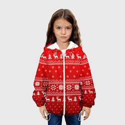 Куртка с капюшоном детская Красный узор с оленями, цвет: 3D-белый — фото 2