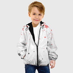 Куртка с капюшоном детская НОВОГОДНИЕ СНЕЖИНКИ ЧЁРНО КРАСНЫЕ 2022, цвет: 3D-черный — фото 2