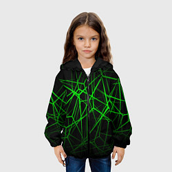 Куртка с капюшоном детская ЯДОВИТЫЕ ЛИНИИ ЗЕЛЕНЫЙ ГЕОМЕТРИЯ, цвет: 3D-черный — фото 2