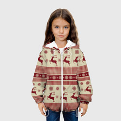 Куртка с капюшоном детская Вязанный узор с оленями, цвет: 3D-белый — фото 2