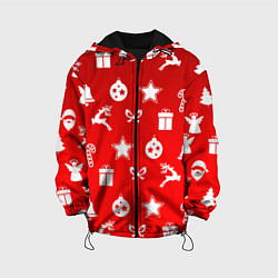 Куртка с капюшоном детская Новогодний узор красный градиент, цвет: 3D-черный