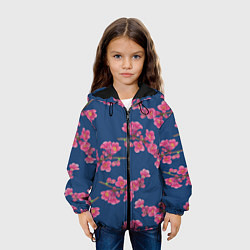 Куртка с капюшоном детская Веточки айвы с розовыми цветами на синем фоне, цвет: 3D-черный — фото 2