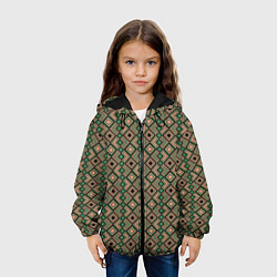 Куртка с капюшоном детская Абстракция из черных, зеленых и бежевых квадратов, цвет: 3D-черный — фото 2