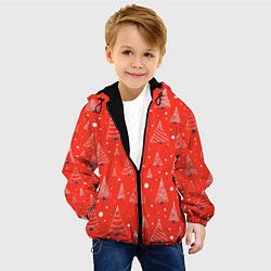 Куртка с капюшоном детская Контур из белых елочек на красном фоне с синим сне, цвет: 3D-черный — фото 2