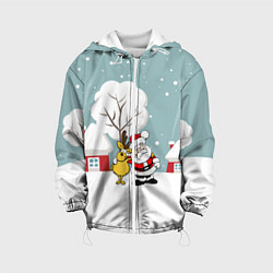 Куртка с капюшоном детская Деревенский Новый Год Дед Мороз и Олень, цвет: 3D-белый