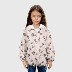 Куртка с капюшоном детская Бежевый паттерн лапки, цвет: 3D-белый — фото 2
