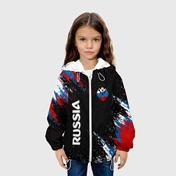Куртка с капюшоном детская Russia Штрихи в цвет Флага, цвет: 3D-белый — фото 2