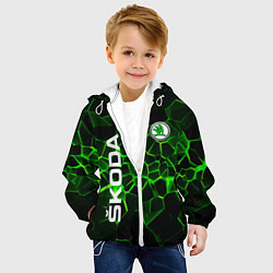 Куртка с капюшоном детская Skoda: Неоновые трещины, цвет: 3D-белый — фото 2