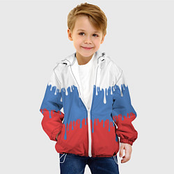 Куртка с капюшоном детская Флаг России потёки, цвет: 3D-белый — фото 2