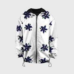 Куртка с капюшоном детская Синие ромашки на белом фоне, цвет: 3D-черный