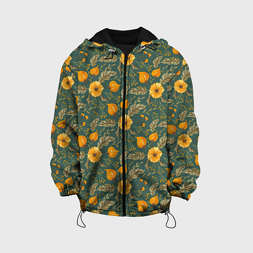 Детская куртка Желтые цветочки и листья / 3D-Черный – фото 1