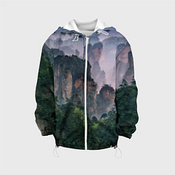 Куртка с капюшоном детская Горы лес каньон, цвет: 3D-белый