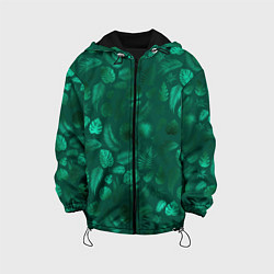 Куртка с капюшоном детская Яркие зеленые листья, цвет: 3D-черный