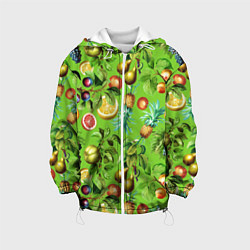 Куртка с капюшоном детская Сочные фрукты паттерн, цвет: 3D-белый