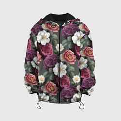 Куртка с капюшоном детская Bouquet of flowers pattern, цвет: 3D-черный