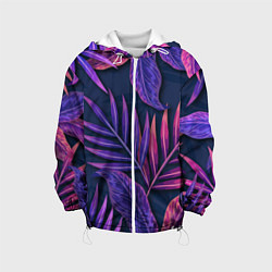 Куртка с капюшоном детская Neon Tropical plants pattern, цвет: 3D-белый