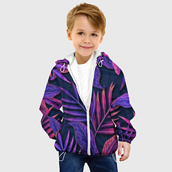 Куртка с капюшоном детская Neon Tropical plants pattern, цвет: 3D-белый — фото 2