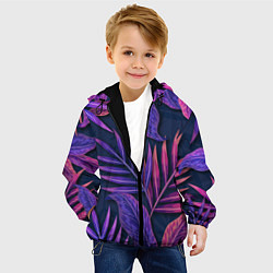 Куртка с капюшоном детская Neon Tropical plants pattern, цвет: 3D-черный — фото 2