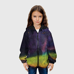 Куртка с капюшоном детская Горный пейзаж со звёздным небом и северным сиянием, цвет: 3D-черный — фото 2