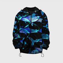 Куртка с капюшоном детская На дне морском Акулы, цвет: 3D-черный