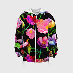 Куртка с капюшоном детская Цветочный узор Floral pattern, цвет: 3D-белый