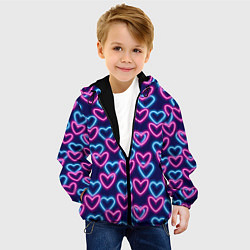 Куртка с капюшоном детская Неоновые сердца, паттерн, цвет: 3D-черный — фото 2