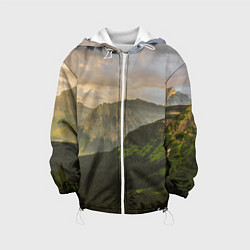 Куртка с капюшоном детская Горы, лес, небо, цвет: 3D-белый