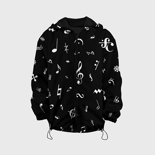 Детская куртка Нотные Знаки Белые на Черном / 3D-Черный – фото 1