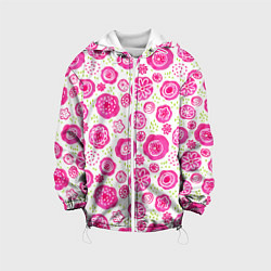 Куртка с капюшоном детская Яркие розовые цветы в дудл стиле, абстракция, цвет: 3D-белый