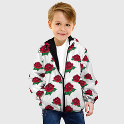 Куртка с капюшоном детская Цветы Красные Розы На Белом Фоне, цвет: 3D-черный — фото 2