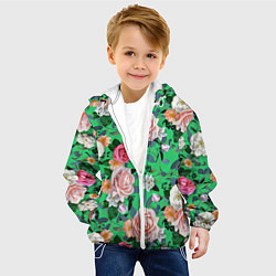 Куртка с капюшоном детская Нежные розы на изумрудном фоне, цвет: 3D-белый — фото 2