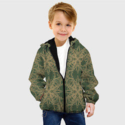 Куртка с капюшоном детская Зелено-золотой фрактальный узор, цвет: 3D-черный — фото 2