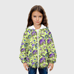 Куртка с капюшоном детская Фиолетовые цветы на зеленом фоне, цвет: 3D-белый — фото 2