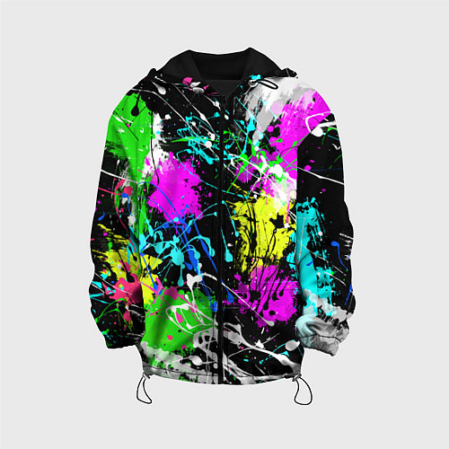 Детская куртка Разноцветные пятна краски на черном фоне / 3D-Черный – фото 1