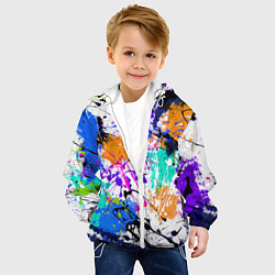 Куртка с капюшоном детская Брызги и мазки разноцветных красок на белом фоне, цвет: 3D-белый — фото 2