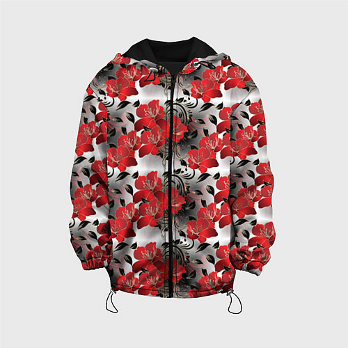 Детская куртка Красные абстрактные цветы / 3D-Черный – фото 1