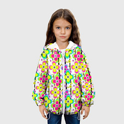 Куртка с капюшоном детская Цветочный ретро узор в неоновых тонах, цвет: 3D-белый — фото 2