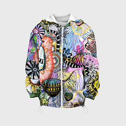 Куртка с капюшоном детская Подводный цветочно коралловый мир, цвет: 3D-белый