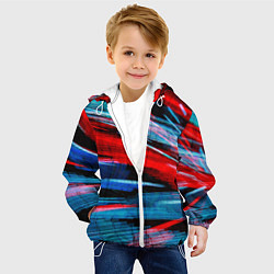 Куртка с капюшоном детская Неоновые прерывающиеся линии - Красный и голубой, цвет: 3D-белый — фото 2