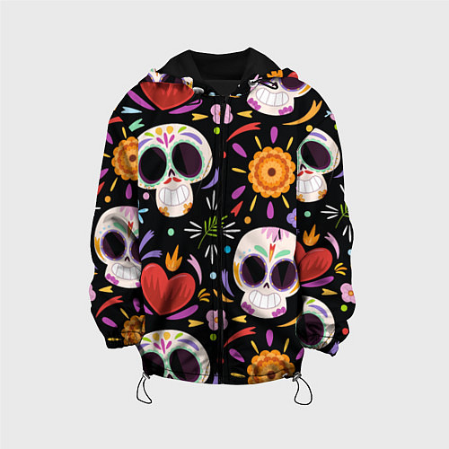 Детская куртка Веселые черепа в цветах / 3D-Черный – фото 1