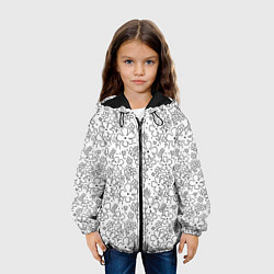 Куртка с капюшоном детская Цветочки черные на белом, цвет: 3D-черный — фото 2