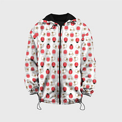 Куртка с капюшоном детская Забавные Божьи коровки на белом фоне, цвет: 3D-черный