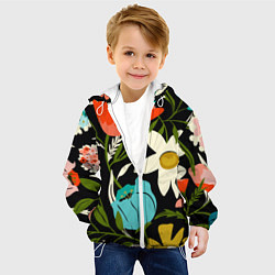 Куртка с капюшоном детская Яркие цветы на фоне тёмной летней ночи, цвет: 3D-белый — фото 2